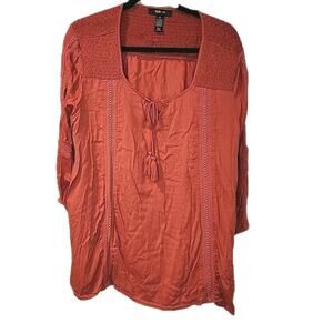 Style & Co Women's Blouse Boho Long, Wide Sleeve Lace Autumn Orange Size XL